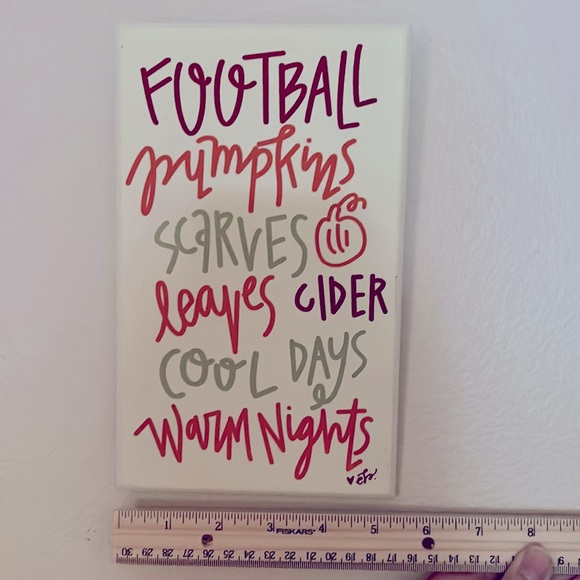 Fall Wooden Sign Football Pumpkins Scarves Leaves Cider Cool Days warm Nights - Picture 5 of 6